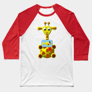 Cute Giraffe with a Goldfish Baseball T-Shirt